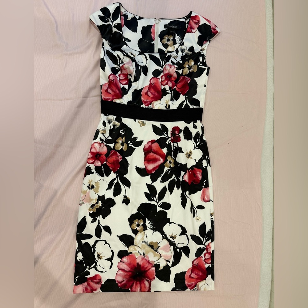White House Black Market Red and Black Floral Midi Dress